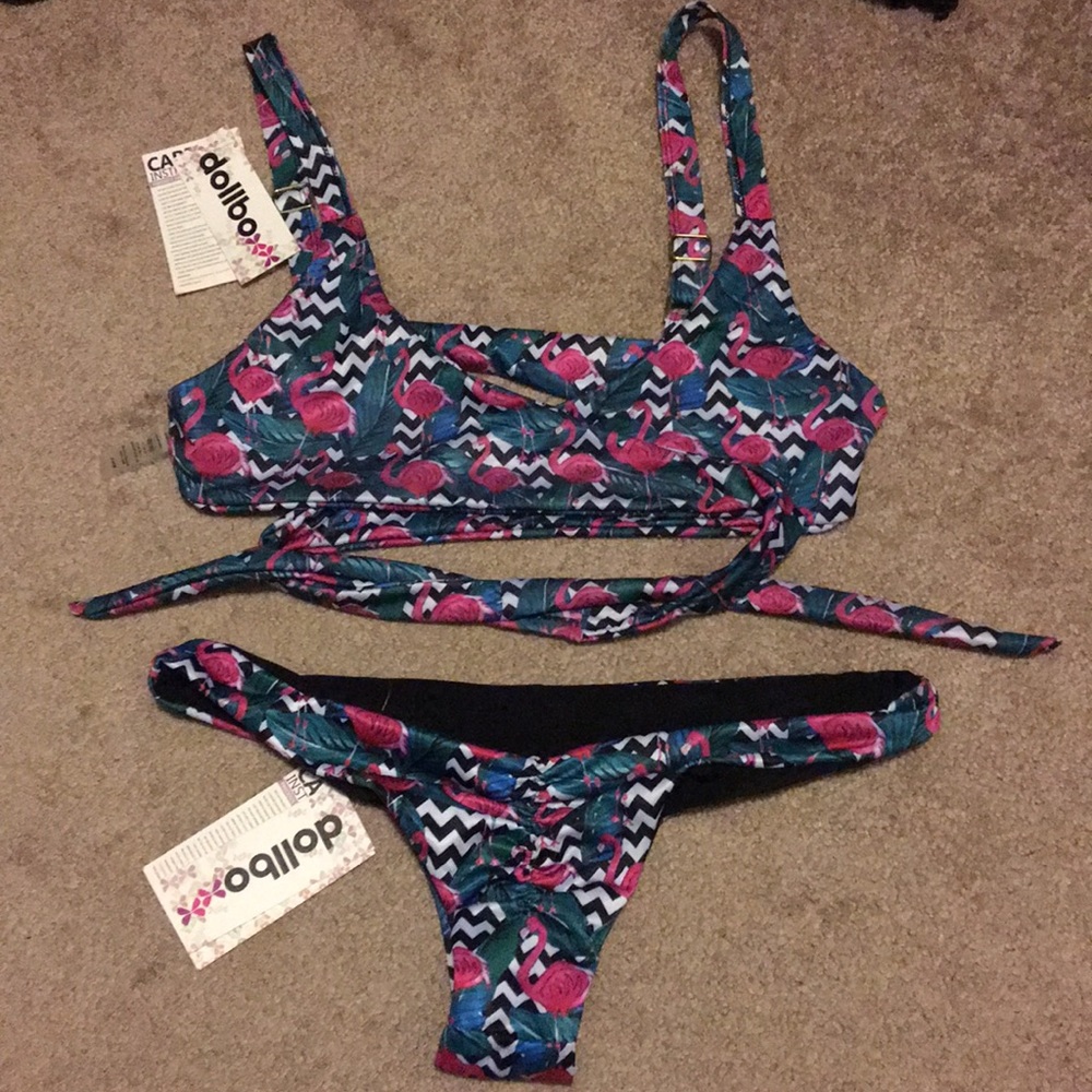 NWT Dollboxx GoGo Flamingo Bikini